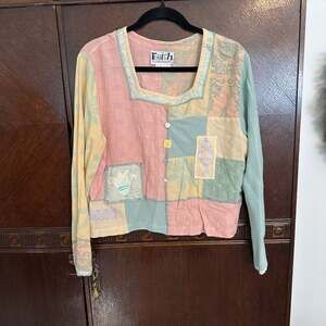 Vintage Pastel Quilted Patchwork Blouse
